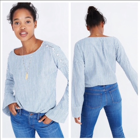 EUC Madewell Striped Convertible Cold Shoulder Top - Picture 2 of 8